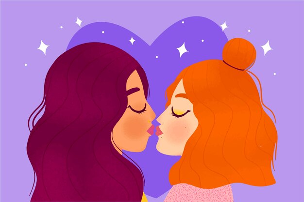 Free vector hand drawn affectionate lesbian kiss