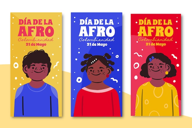 Free vector hand drawn afrocolombianidad instagram stories collection