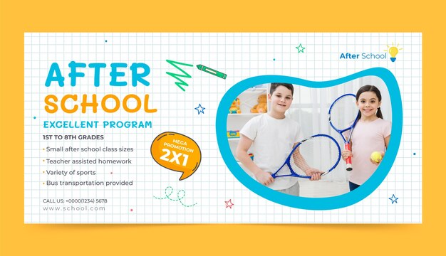 Hand drawn after-school activities for children sale banner template