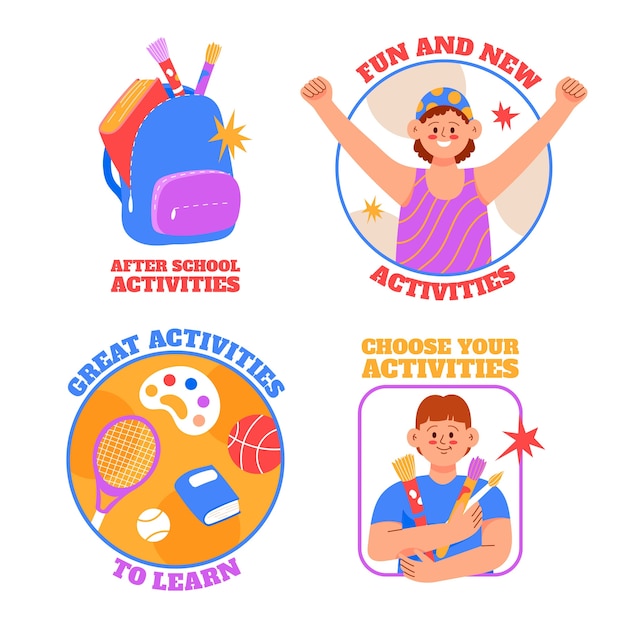 Hand drawn after school activities labels