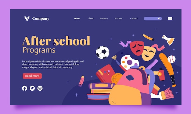 Free vector hand drawn after school activities landing page