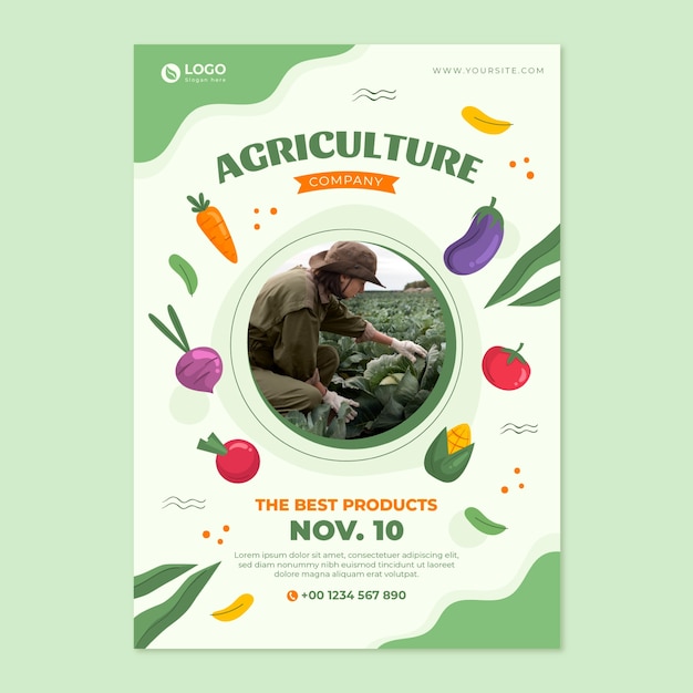 Vettore gratuito modello di poster aziendale agricolo disegnato a mano
