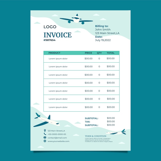 Hand drawn airline fluid shapes invoice