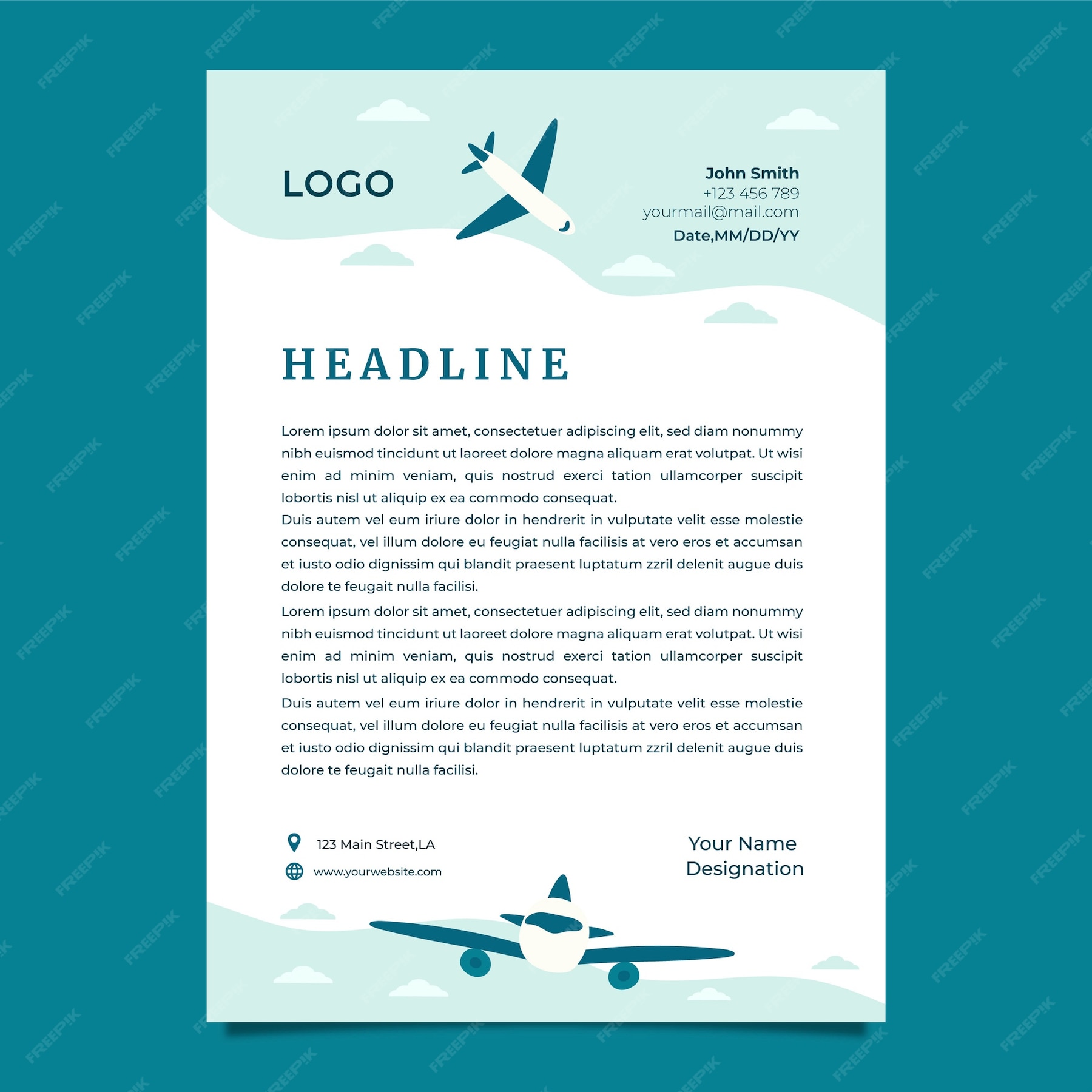 Free Vector Hand Drawn Airline Fluid Shapes Letterhead free-vector-hand-drawn-airline-fluid-shapes-letterhead