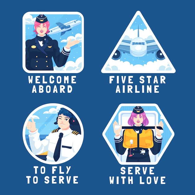 Free vector hand drawn airline service labels