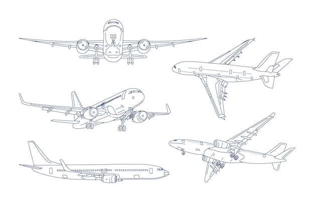 無料ベクター 手描き飛行機概要図