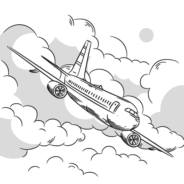 Hand drawn airplane outline illustration