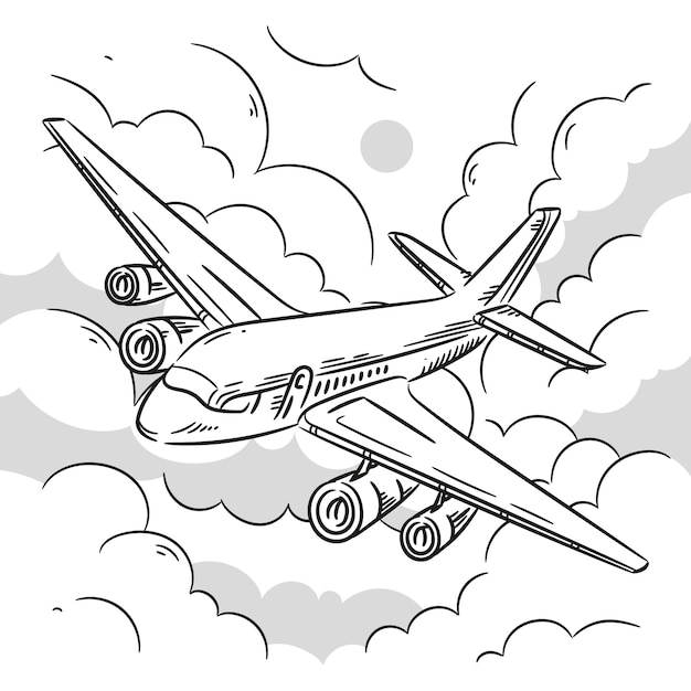 Hand drawn airplane outline illustration