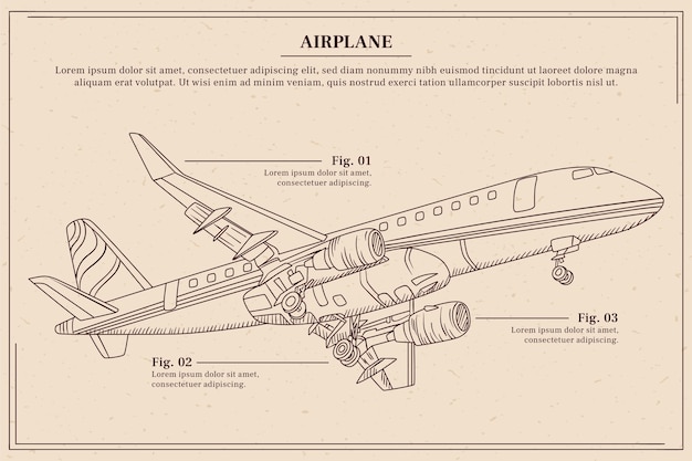 Vettore gratuito illustrazione del profilo dell'aeroplano disegnato a mano