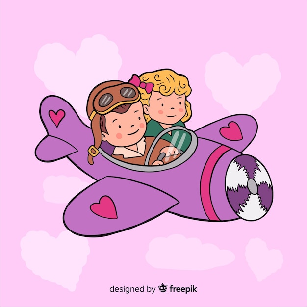 手描きの飛行機のバレンタインの背景
