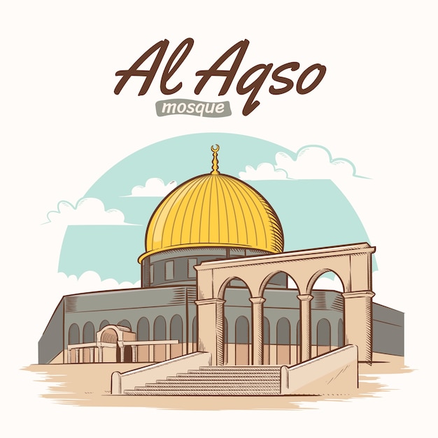 Vettore gratuito illustrazione disegnata a mano di al aqsa