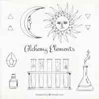 Free vector hand drawn alchemy elements collection