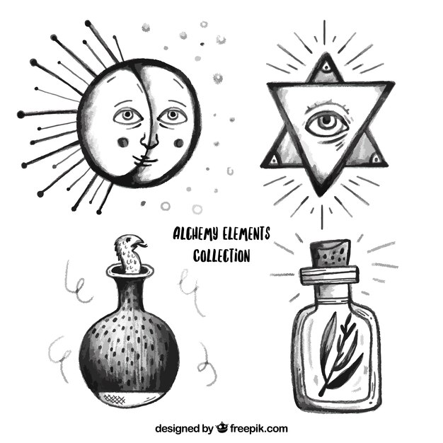 Hand drawn alchemy symbols pack
