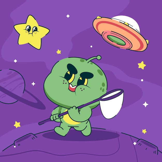 Free Vector hand drawn alien  cartoon illustration