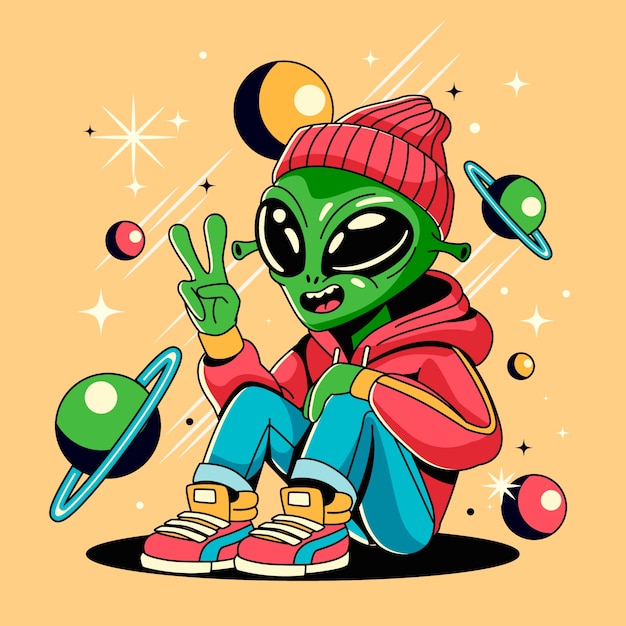 Free vector hand drawn alien cartoon illustration