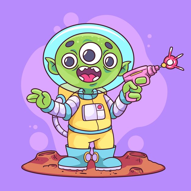 Hand drawn alien cartoon illustration