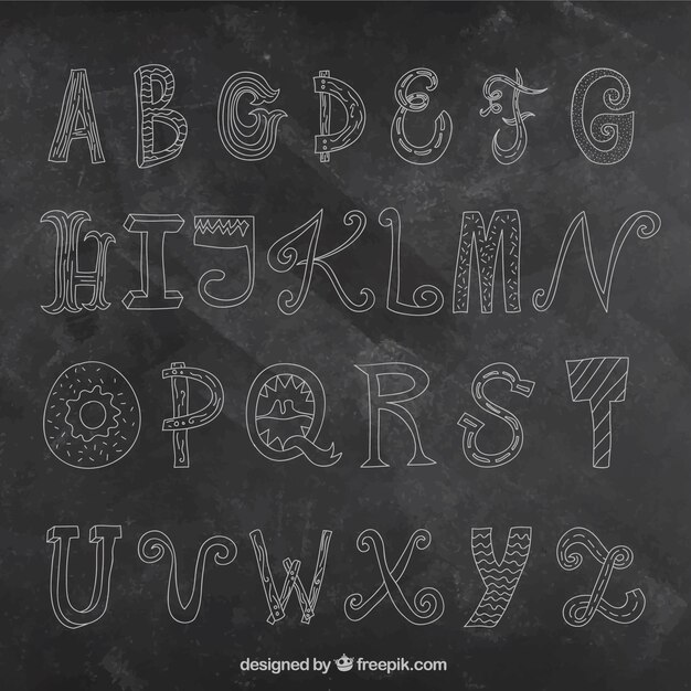 Hand drawn alphabet on blackboard