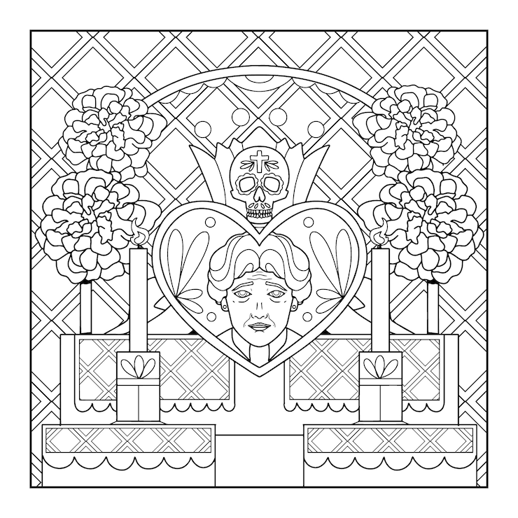 무료 Vector 손으로 그린 altar de dia de muertos 색칠 페이지 일러스트