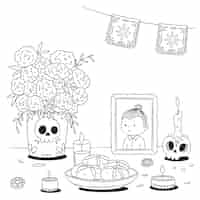 Free vector hand drawn altar de muertos coloring page illustration