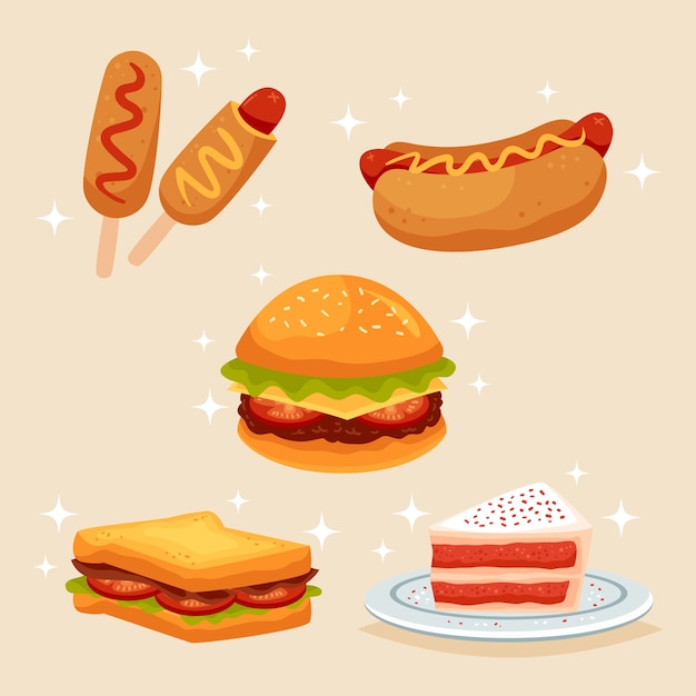 Free vector hand drawn american cuisine collection