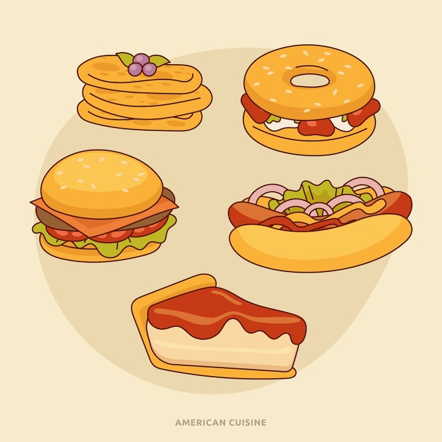 Vettore gratuito illustrazione di cucina americana disegnata a mano