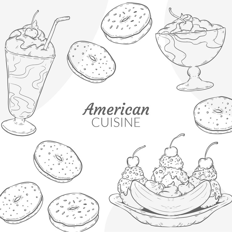 無料Vector 手描きのアメリカ料理のイラスト