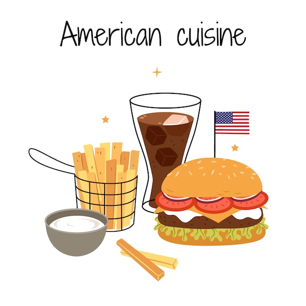 Vettore gratuito illustrazione di cucina americana disegnata a mano