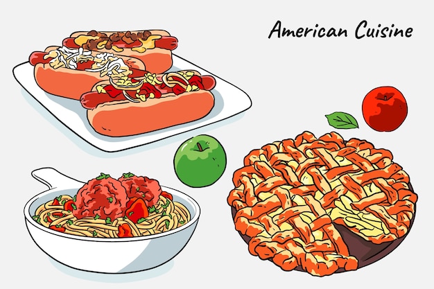 무료 벡터 손으로 그린 미국 요리 삽화