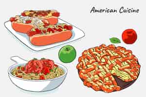 無料ベクター 手描きのアメリカ料理のイラスト