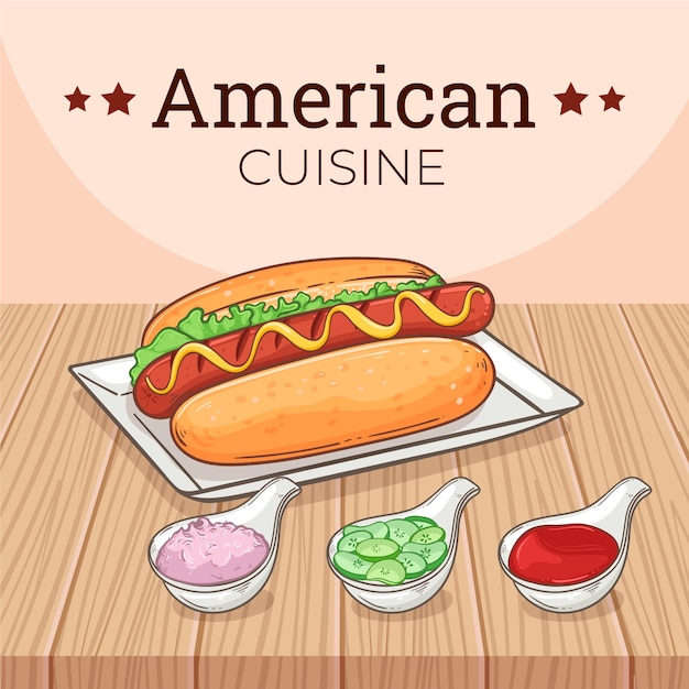 Vettore gratuito cucina americana disegnata a mano