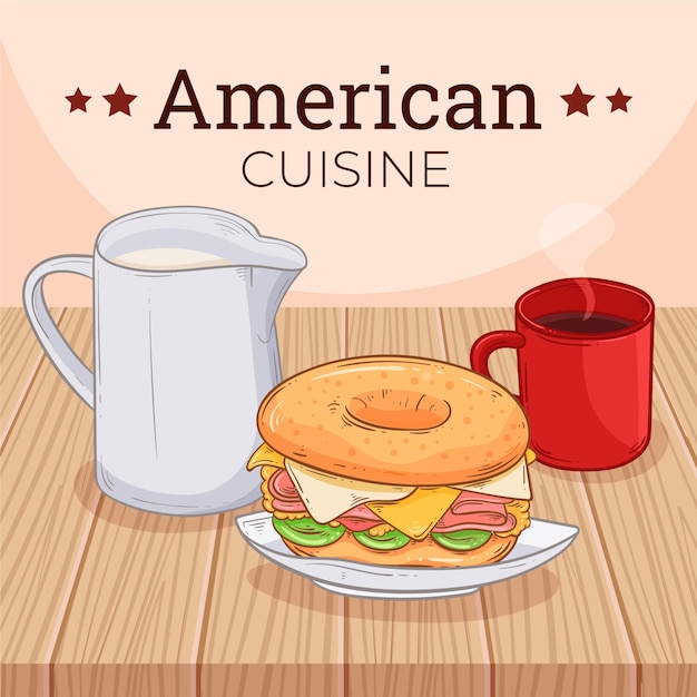 手描きのアメリカ料理