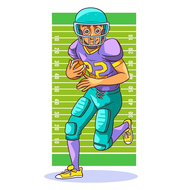 Vettore gratuito illustrazione disegnata a mano del fumetto di football americano