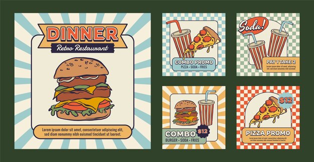 hand drawn american retro style instagram post