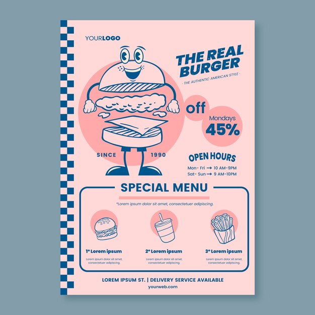 Hand drawn american retro style template