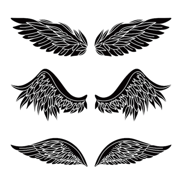 Бесплатное векторное изображение Ручной обращается силуэт крыльев ангела