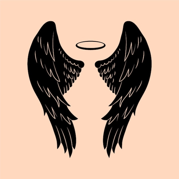 Hand drawn angel wings silhouette