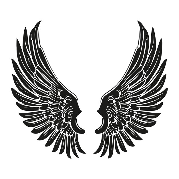 Hand drawn angel wings silhouette