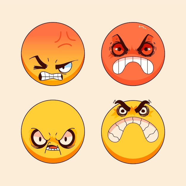 Free vector hand drawn angry emoji illustration set