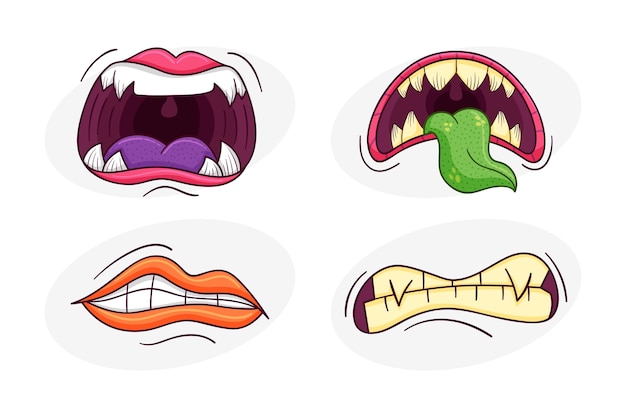 Free vector hand drawn angry mouth cartoon illustration