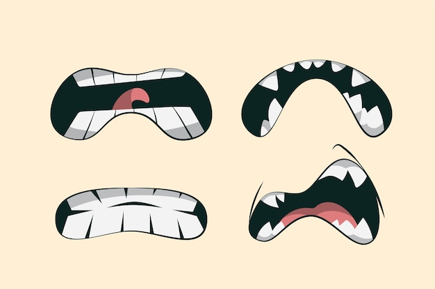 Hand drawn angry mouth cartoon illustration