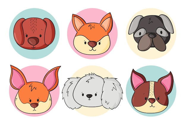 Free vector hand drawn animal avatar element set