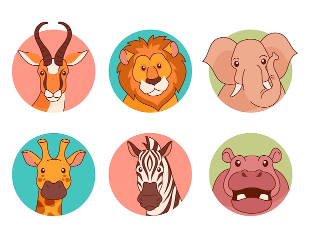 Бесплатное векторное изображение Коллекция элементов рисованных аватаров животных