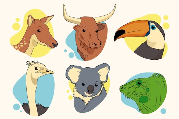 Бесплатное векторное изображение Коллекция элементов рисованных аватаров животных
