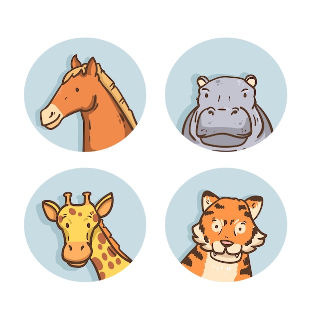 Free vector hand drawn animal avatars element collection