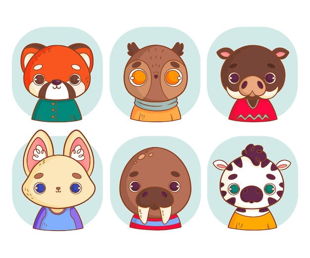 Hand drawn animal avatars element collection