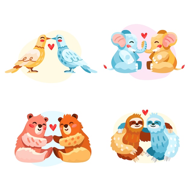 Free vector hand drawn animal couples collection