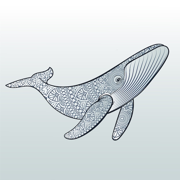 Whale sea animal vintage hand drawn Royalty Free Vector