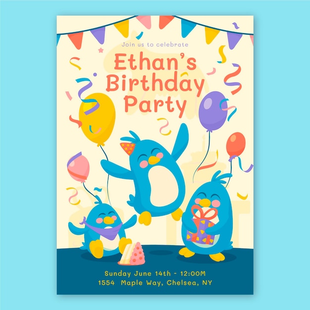 Free vector hand drawn animals birthday invitation template