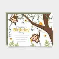 Free vector hand drawn animals birthday invitation template