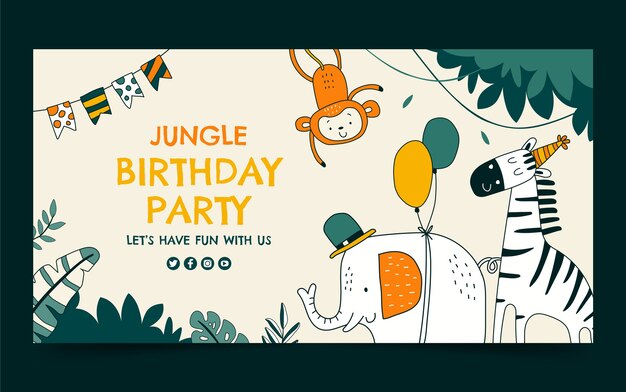 Hand drawn animals birthday party facebook post